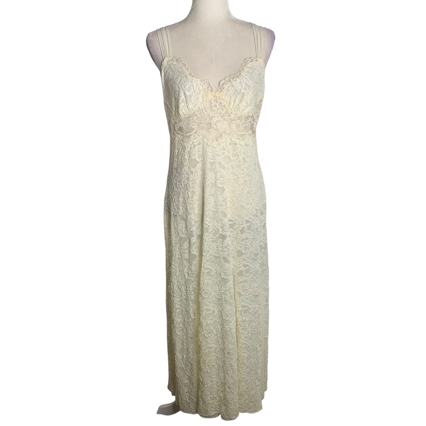 Vintage 80s Neiman Marcus Jonquil by Diane Samandi Bridal Nightgown L Cream Lace