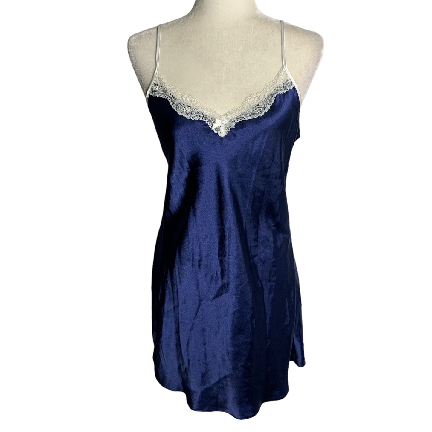 Linea Donatella Chemise Nightgown Lingerie S Blue Satin Adjustable Straps Lace