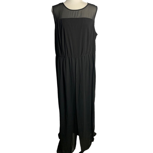 Maia Sleeveless Chiffon Jumpsuit 18 Black Elastic Waist Keyhole Button Stretch