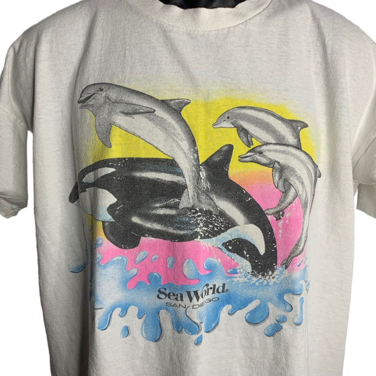 Vintage Sea World Crewneck T Shirt L White Single Stitch Shamu Short Sleeves