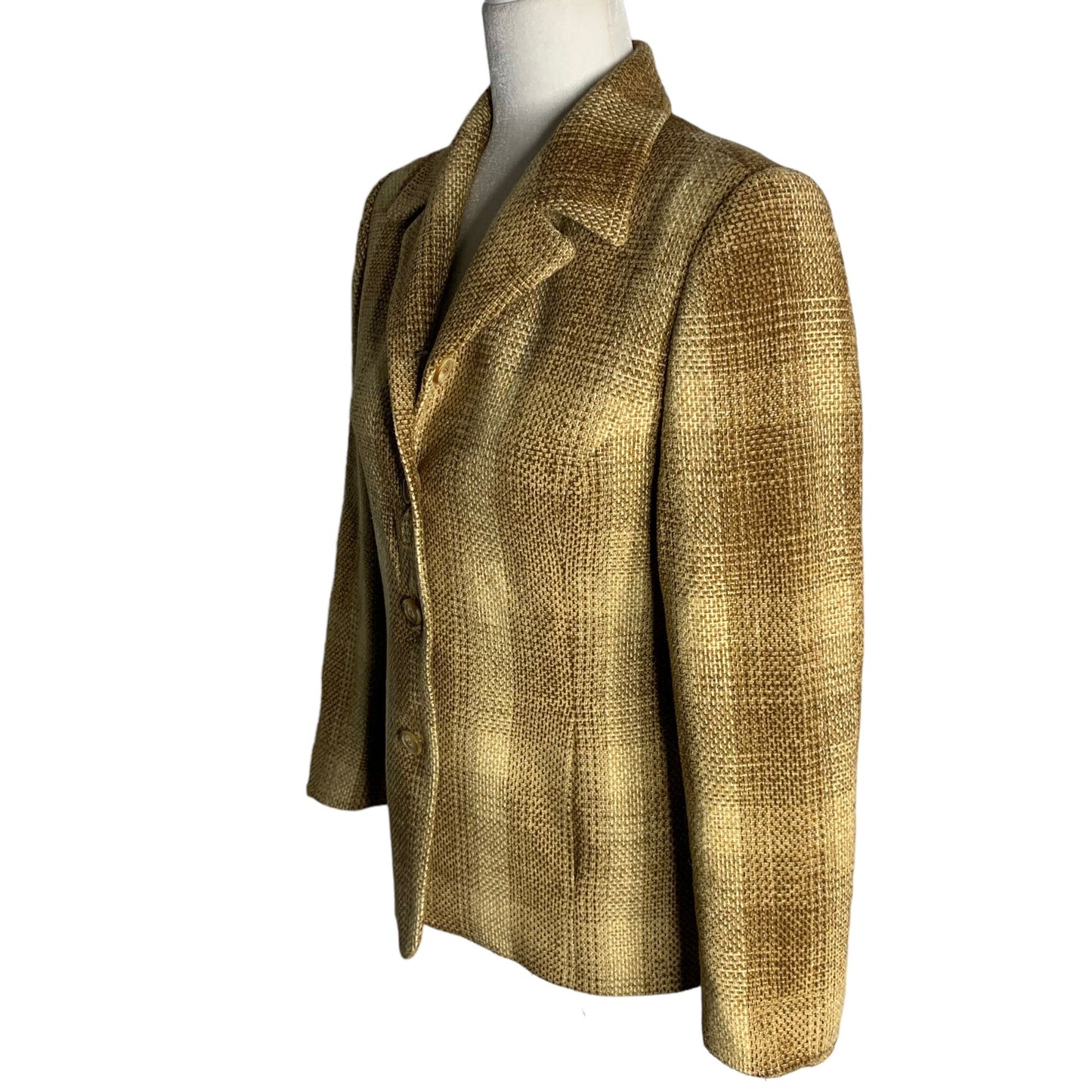 Vintage 90s Petite Sophisticate Chenille Blazer S Brown Plaid Buttons Pockets