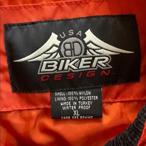 Vintage Y2K BD Biker Design Jacket XL Orange Laughlin River Run 2004 Zippers