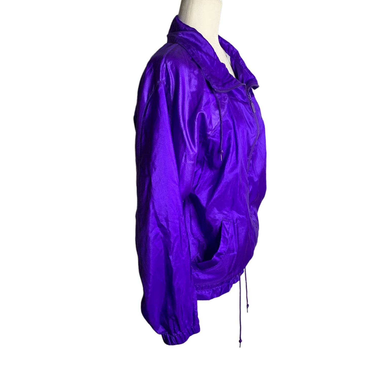 Vintage 90s Avia Windbreaker Jacket M Purple Lined Full Zip Pockets Elastic