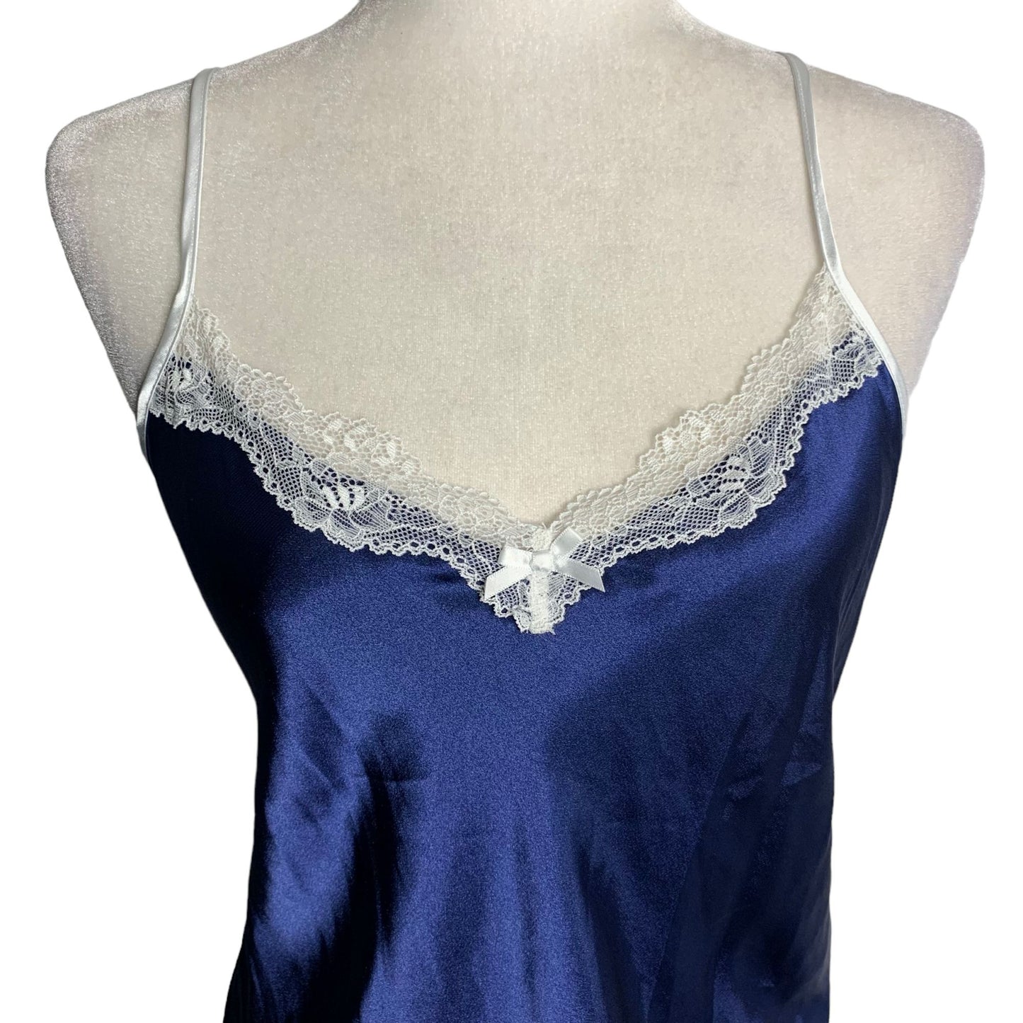 Linea Donatella Chemise Nightgown Lingerie S Blue Satin Adjustable Straps Lace