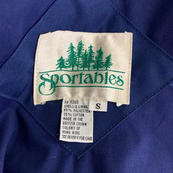 Vintage 80s Sportables Button Up Coat S Blue Stripe Lining Pockets Shoulder Pads