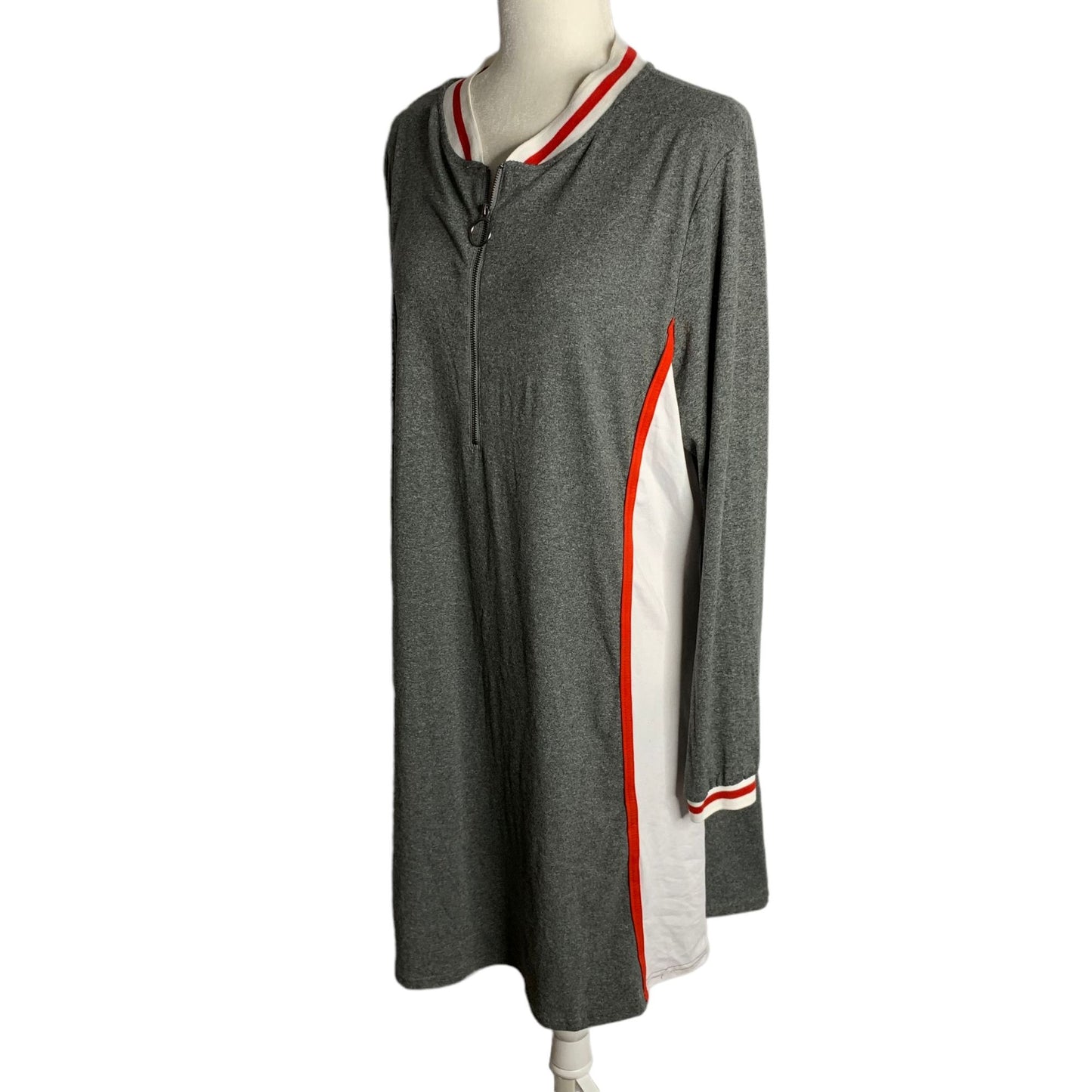 Vintage 90s Hot Kiss Sporty Athletic Dress 3XL Grey Long Sleeve Zip Knee Length