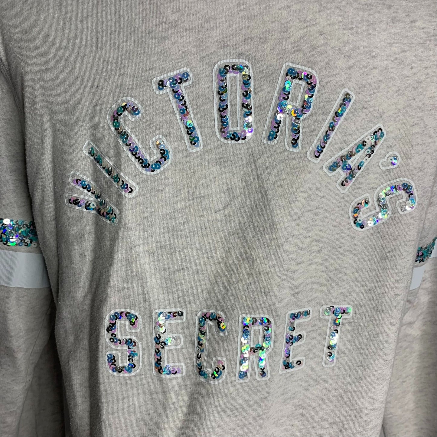 Victoria's Secret Full Zip Hooded Sweatshirt M Grey Sequins Pockets Long Sleeve