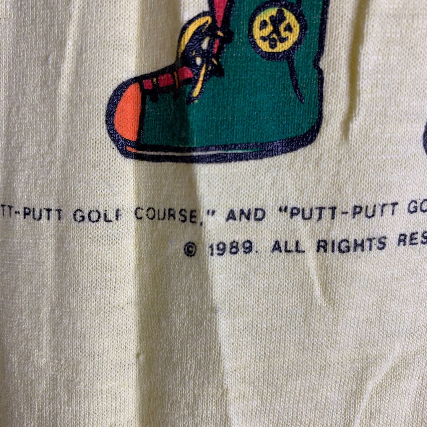 Vintage 1989 Putt Putt Golf T Shirt S Yellow Single Stitch Deadstock Crewneck