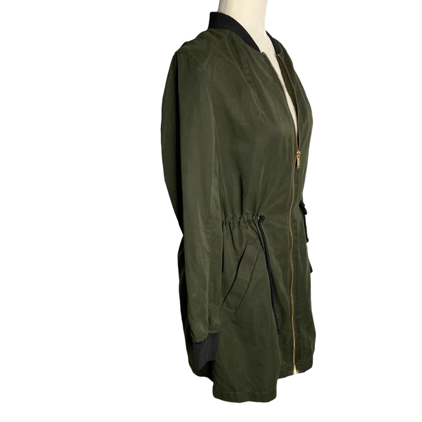 H&M Divided Lightweight Utility Jacket 8 Army Green Pockets Zipper Windbreaker