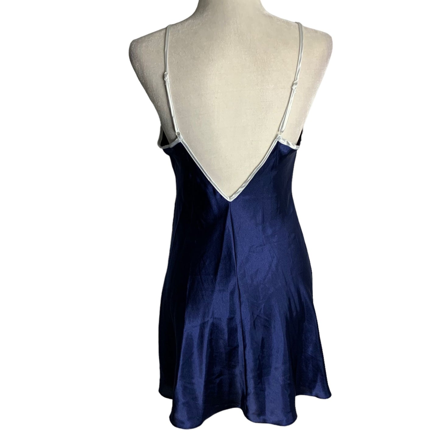 Linea Donatella Chemise Nightgown Lingerie S Blue Satin Adjustable Straps Lace