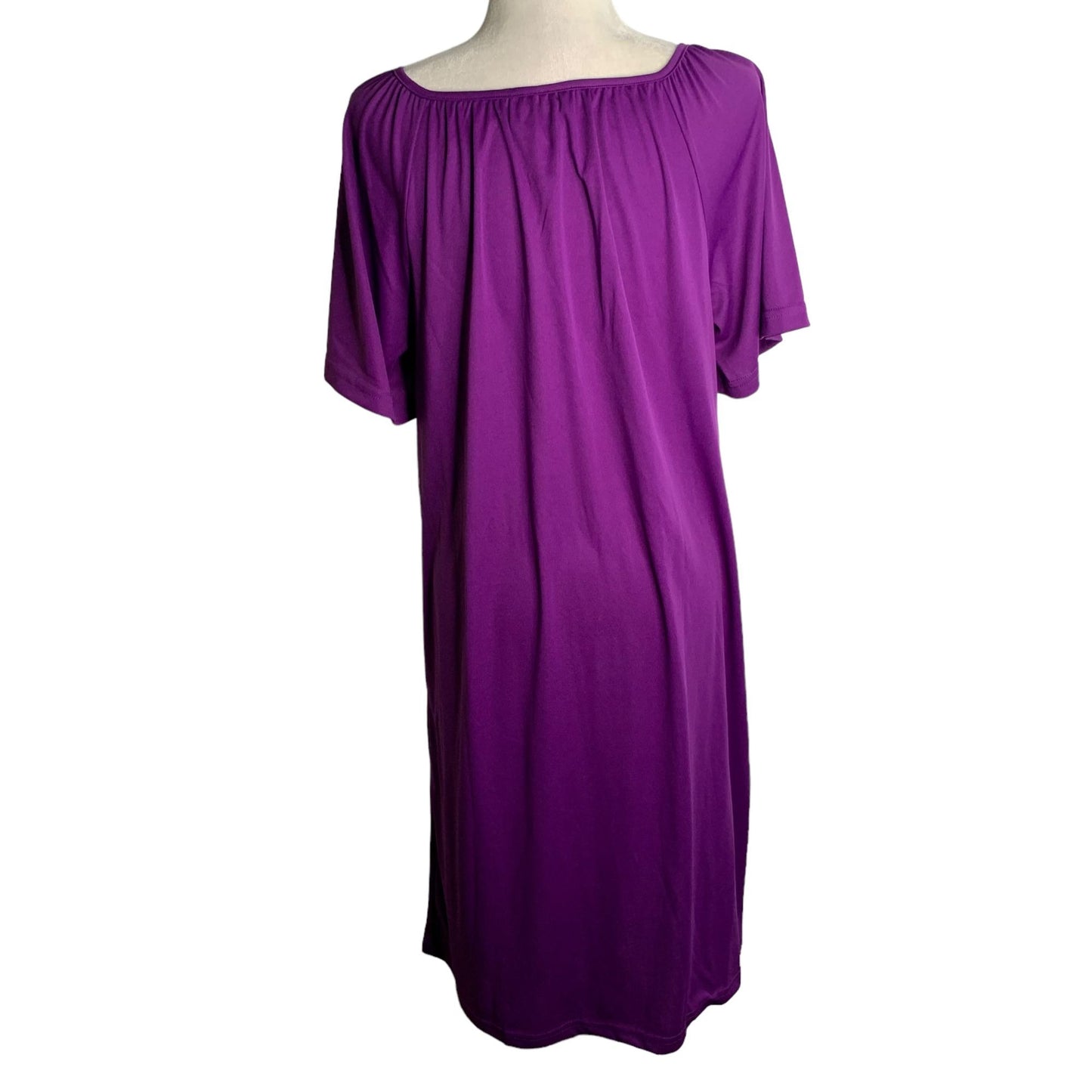 Vintage Anthony Richards MuuMuu House Dress M Purple Pockets Short Sleeves