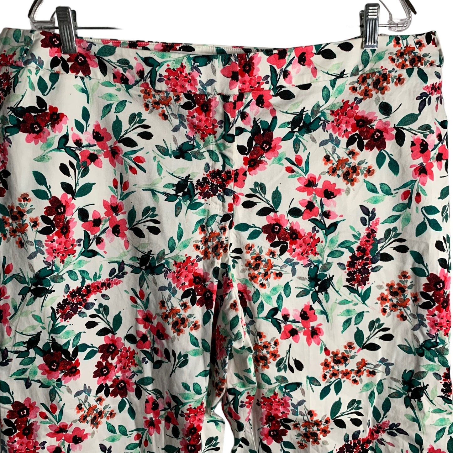 Calvin Klein Highline Cropped Capri Pants 18 White Floral High Rise Button Zip