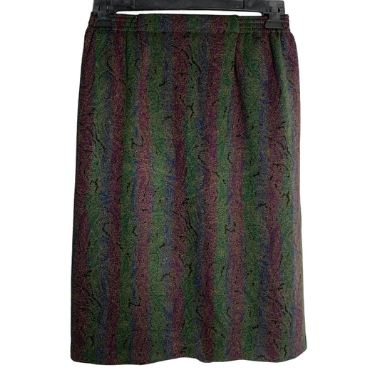 Paisley Striped Pullon Flannel Skirt S Green Purple Blue Elastic Waist Lined