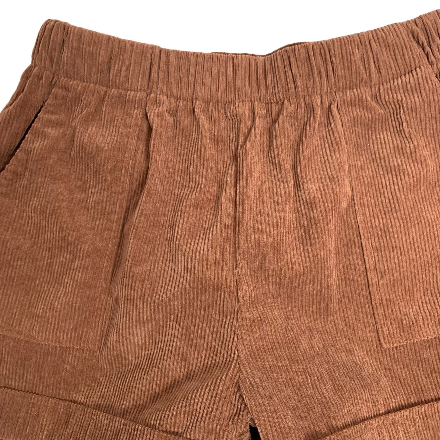 Retro Corduroy High Rise Shorts XL Brown Elastic Waist Large Pockets Cuffed