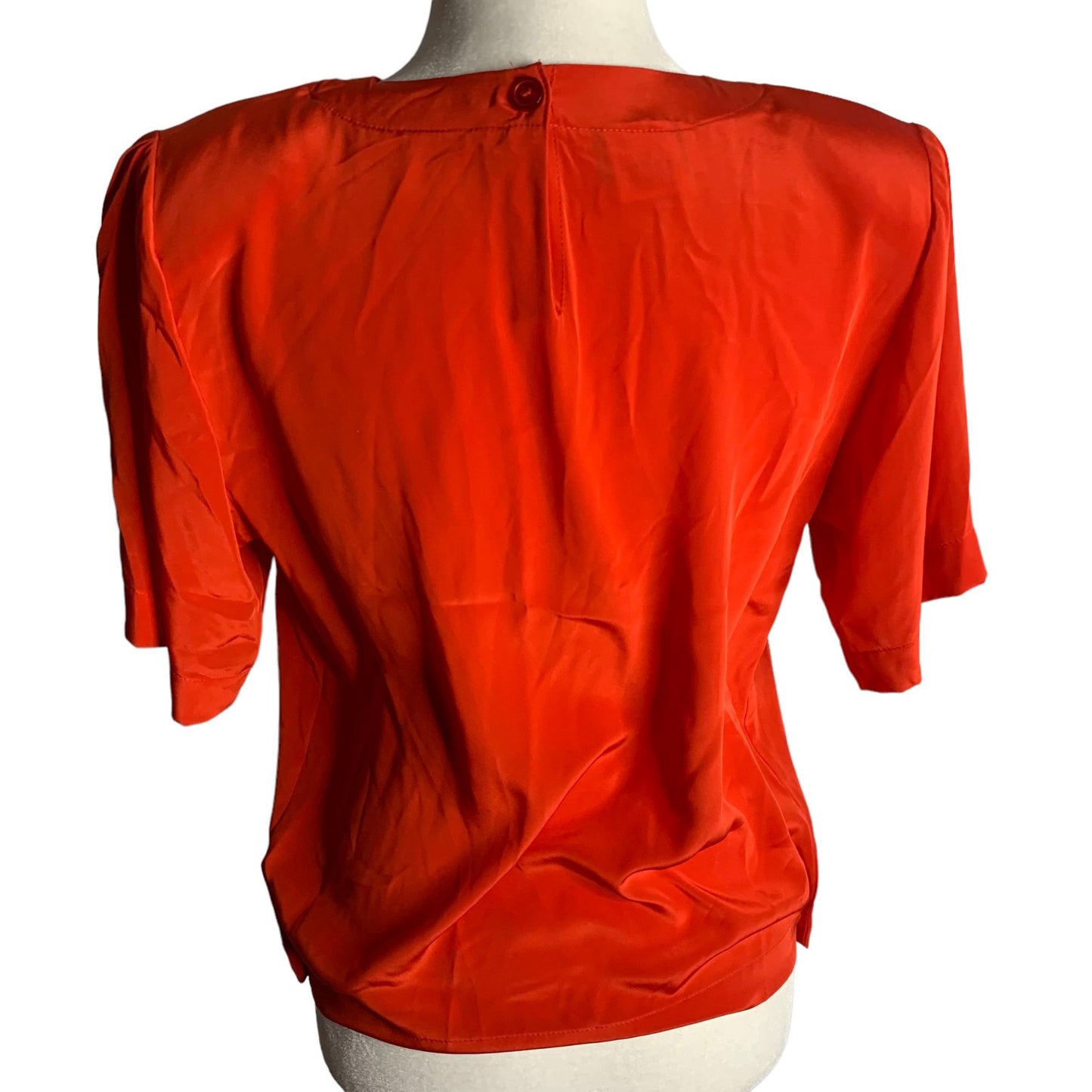 Vintage 80s Silky Pullover Blouse 6 Petite Red Shoulder Pads Round Neck Buttons