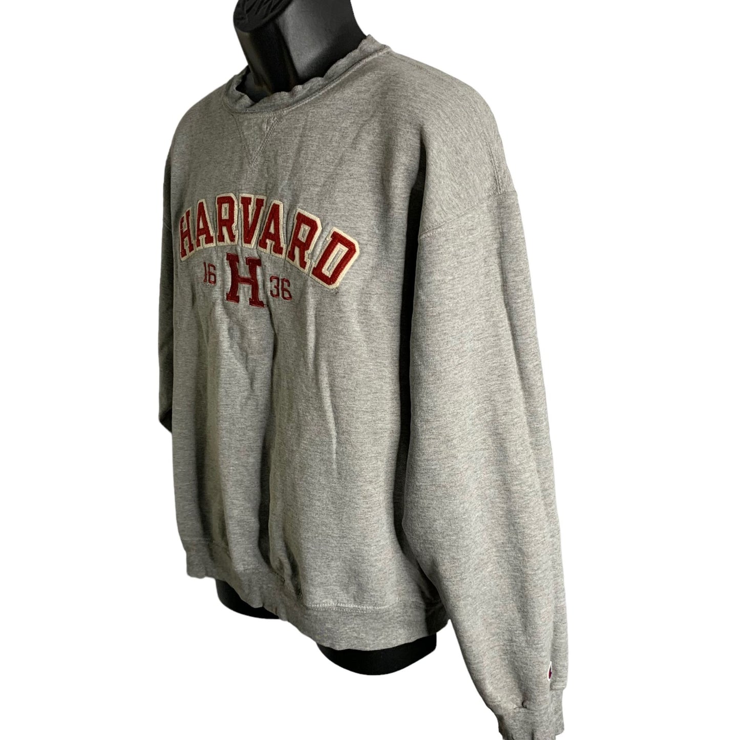 Vintage 90s Y2K Champion Harvard Sweatshirt L Grey Pullover Crewneck Varsity