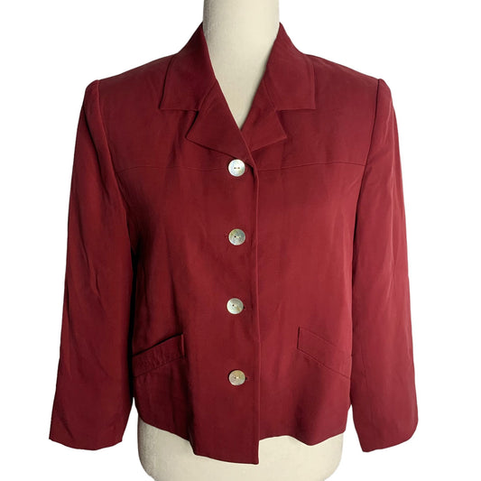 Vintage Button Up Blazer Jacket 6 Maroon Red Lined Shoulder Pads Notch Collar