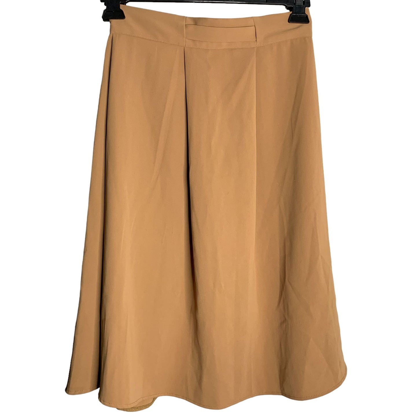 Bless Pleated Midi Swing Skirt M Camel Brown Belted Waist Zip Korean Fashion