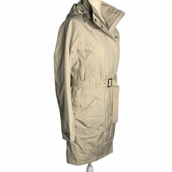 Atunas Long Trench Rain Coat PrimaLoft Liner S Beige Goretex Hood Pockets Belt