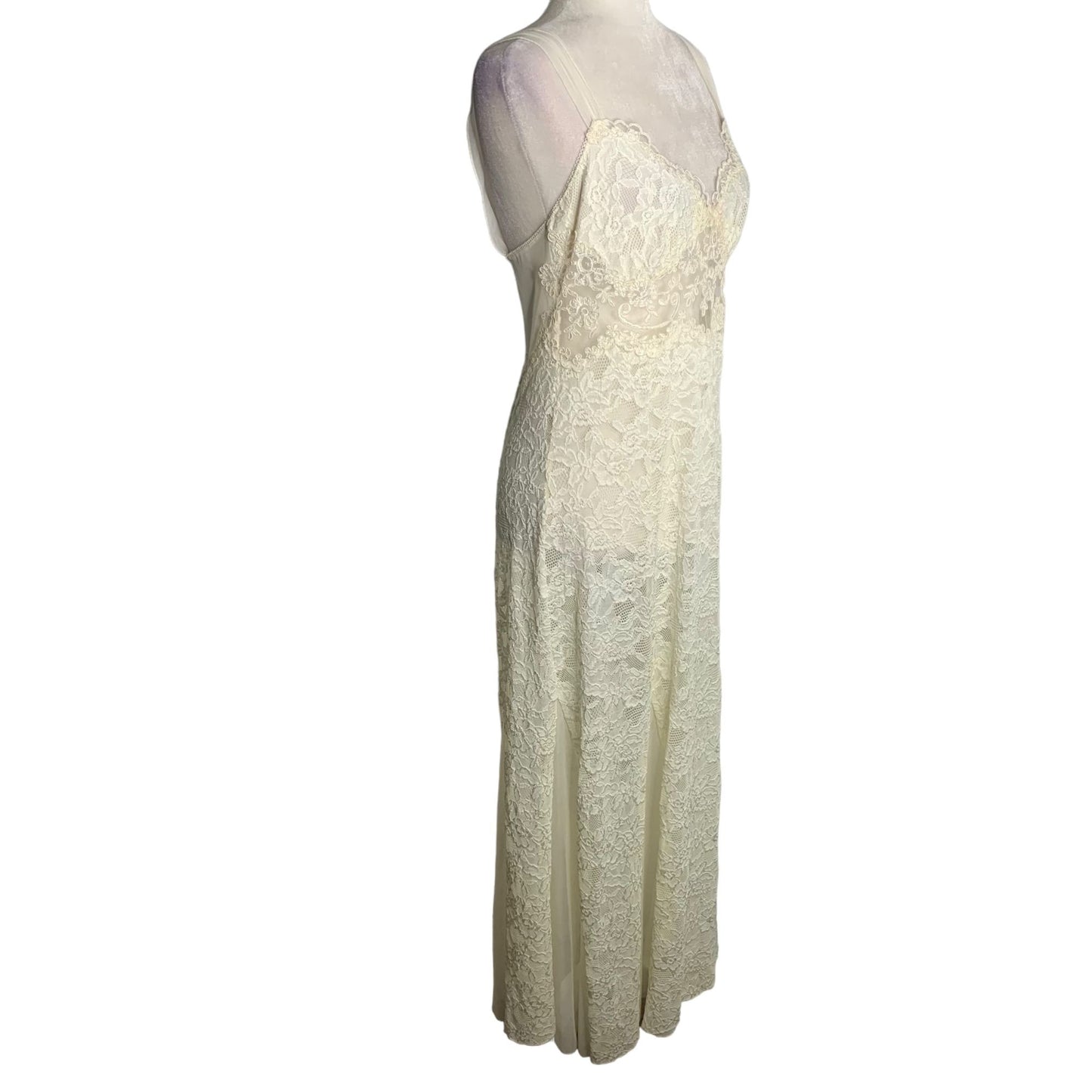 Vintage 80s Neiman Marcus Jonquil by Diane Samandi Bridal Nightgown L Cream Lace