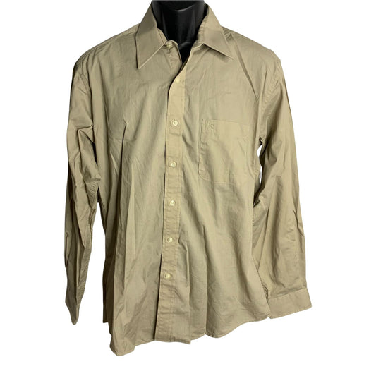 Pierre Cardin Button Down Shirt 16 34/35 Beige Tan Long Sleeve Chest Pocket