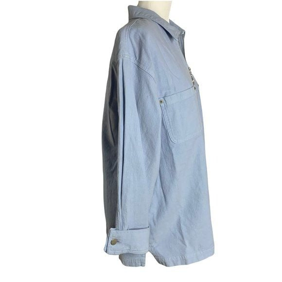 Vintage 90s Karen Kane Denim Jacket XS Blue Oversized Full Zip Pockets