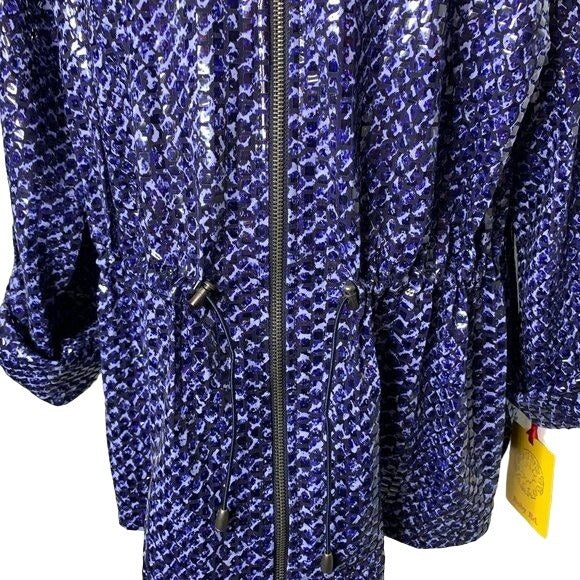 Ruby Rd Blue Textured Jacket 16W Blue Full Zip Snake Roll Tab Sleeve Cinch Waist