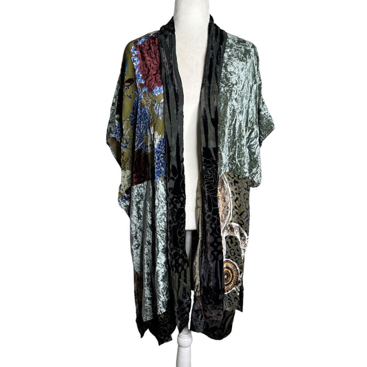 Chicos Open Front Kimono One Size Velvet Burnout Floral Animal Print Boho Duster