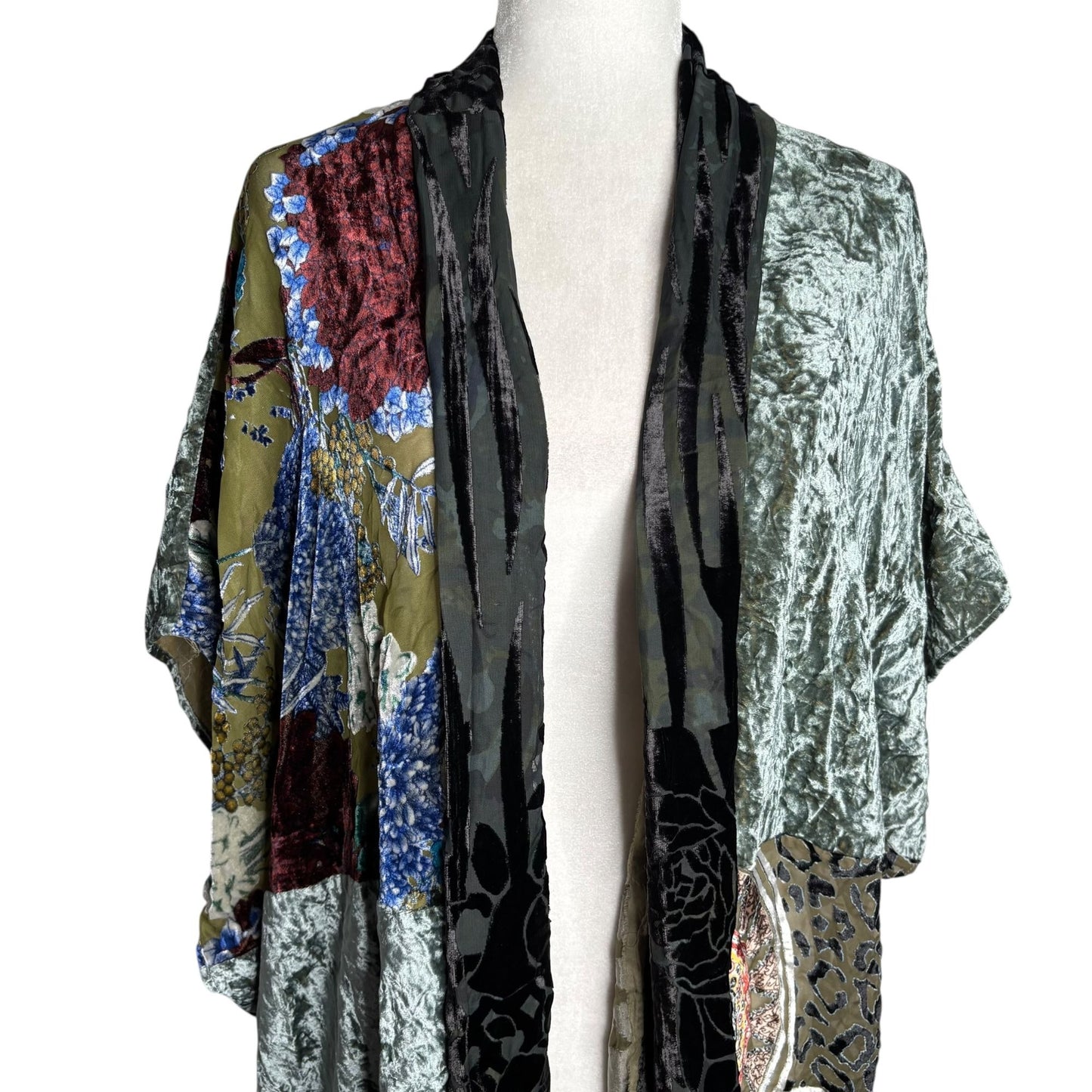 Chicos Open Front Kimono One Size Velvet Burnout Floral Animal Print Boho Duster