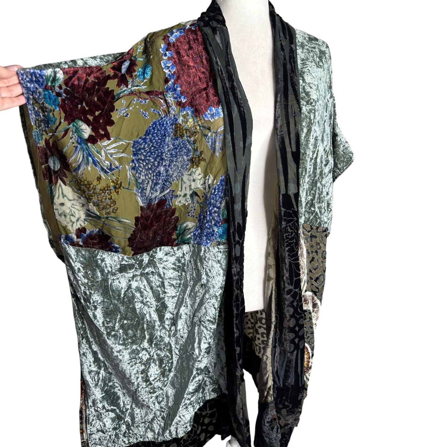 Chicos Open Front Kimono One Size Velvet Burnout Floral Animal Print Boho Duster