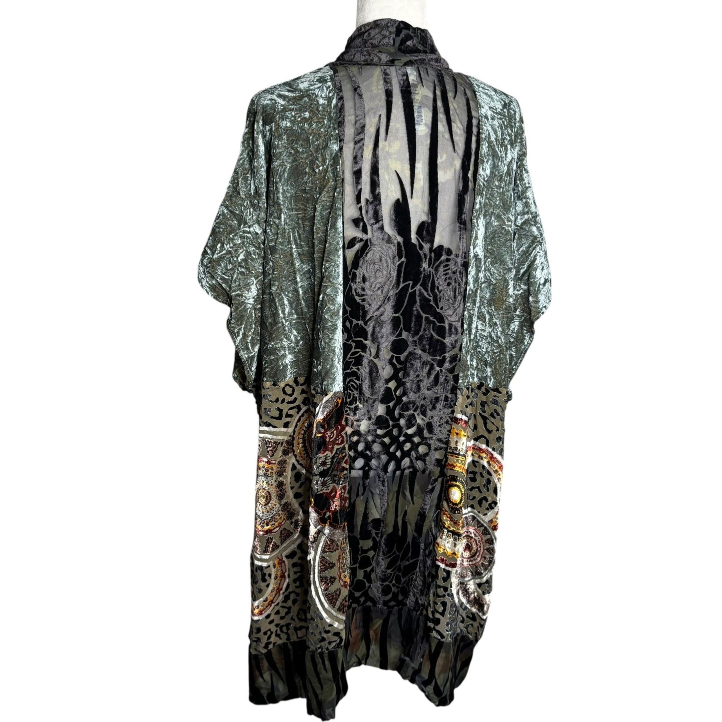 Chicos Open Front Kimono One Size Velvet Burnout Floral Animal Print Boho Duster