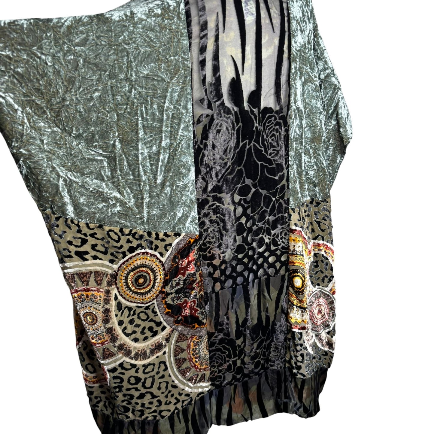 Chicos Open Front Kimono One Size Velvet Burnout Floral Animal Print Boho Duster