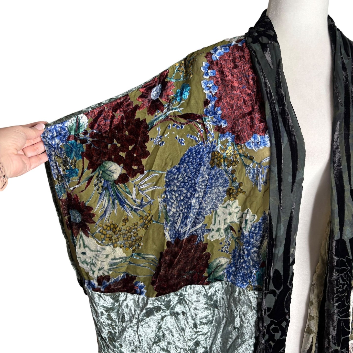Chicos Open Front Kimono One Size Velvet Burnout Floral Animal Print Boho Duster