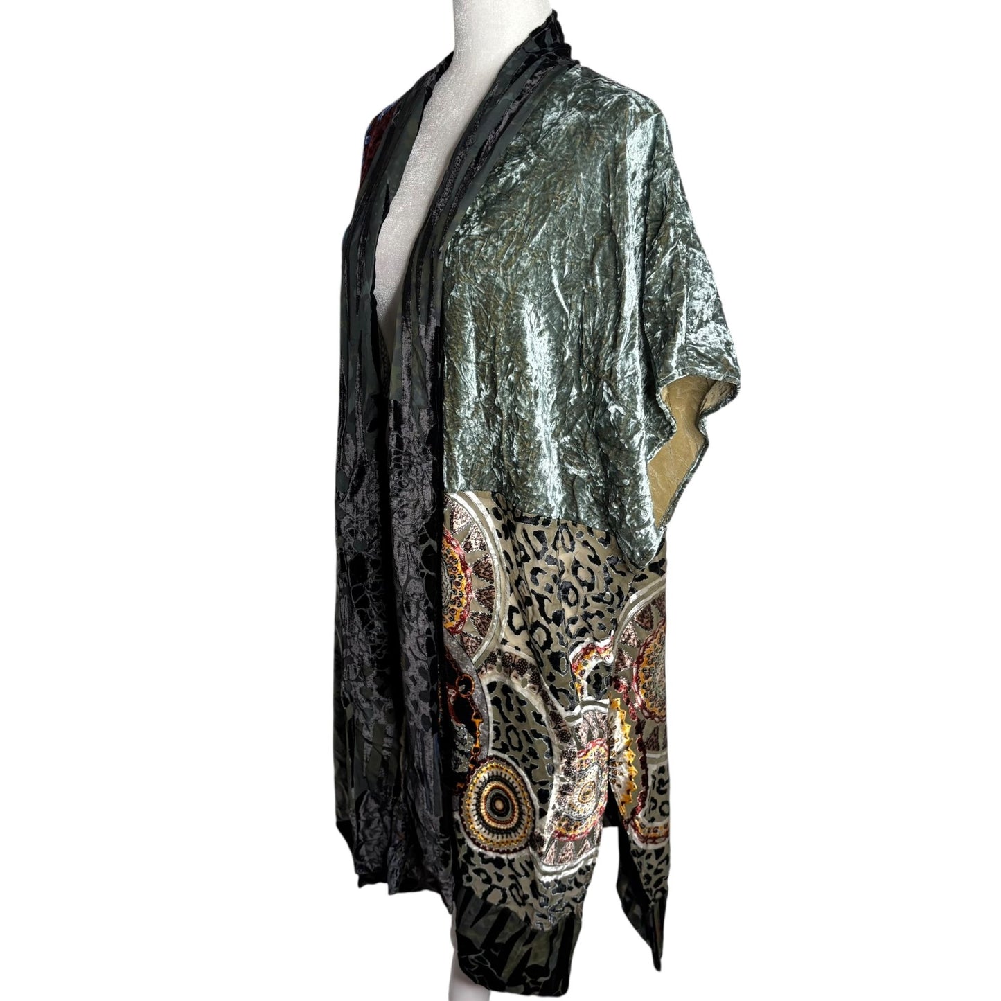 Chicos Open Front Kimono One Size Velvet Burnout Floral Animal Print Boho Duster