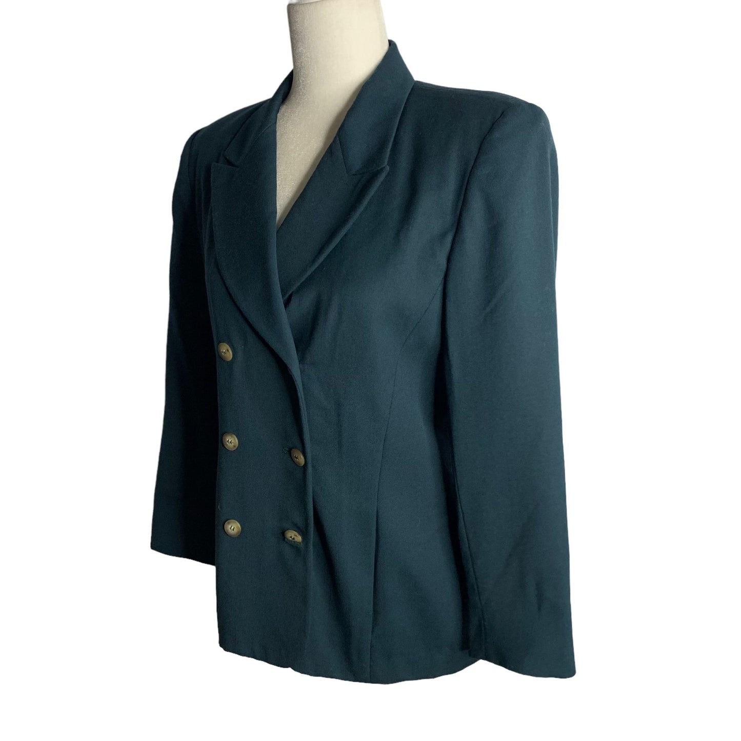 Vintage 90s Wool Double Breasted Blazer 8P Green Button Pockets Lined Union Made