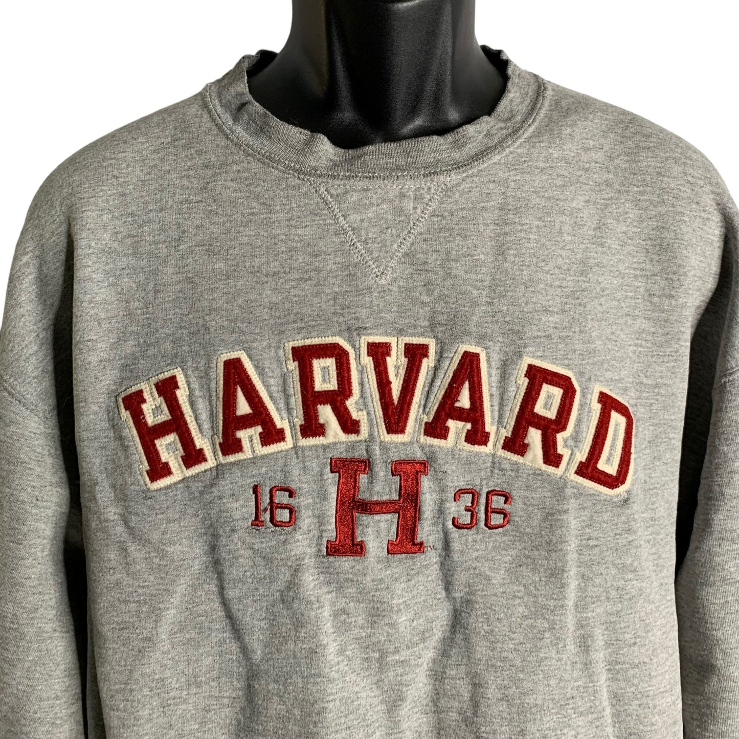 Vintage 90s Y2K Champion Harvard Sweatshirt L Grey Pullover Crewneck Varsity