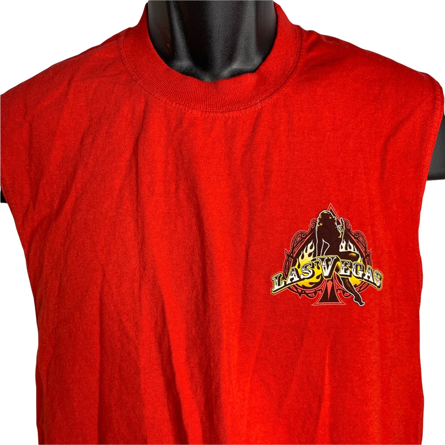 Las Vegas Pin Up Motorcycle Muscle Shirt S Red Crewneck Sleeveless Graphic