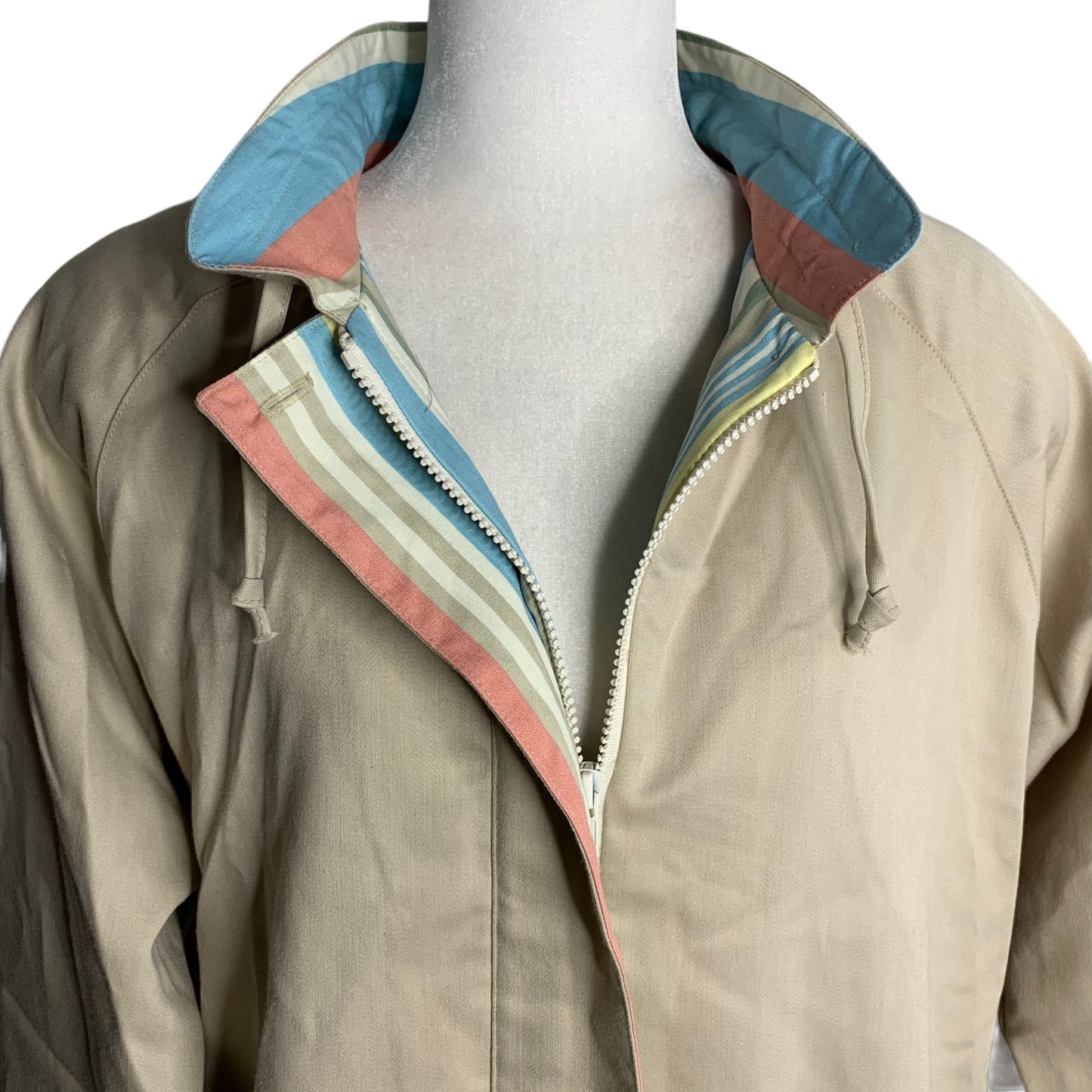 Vintage Full Zip Lightweight Jacket L Beige Cotton Windbreaker Pockets Elastic