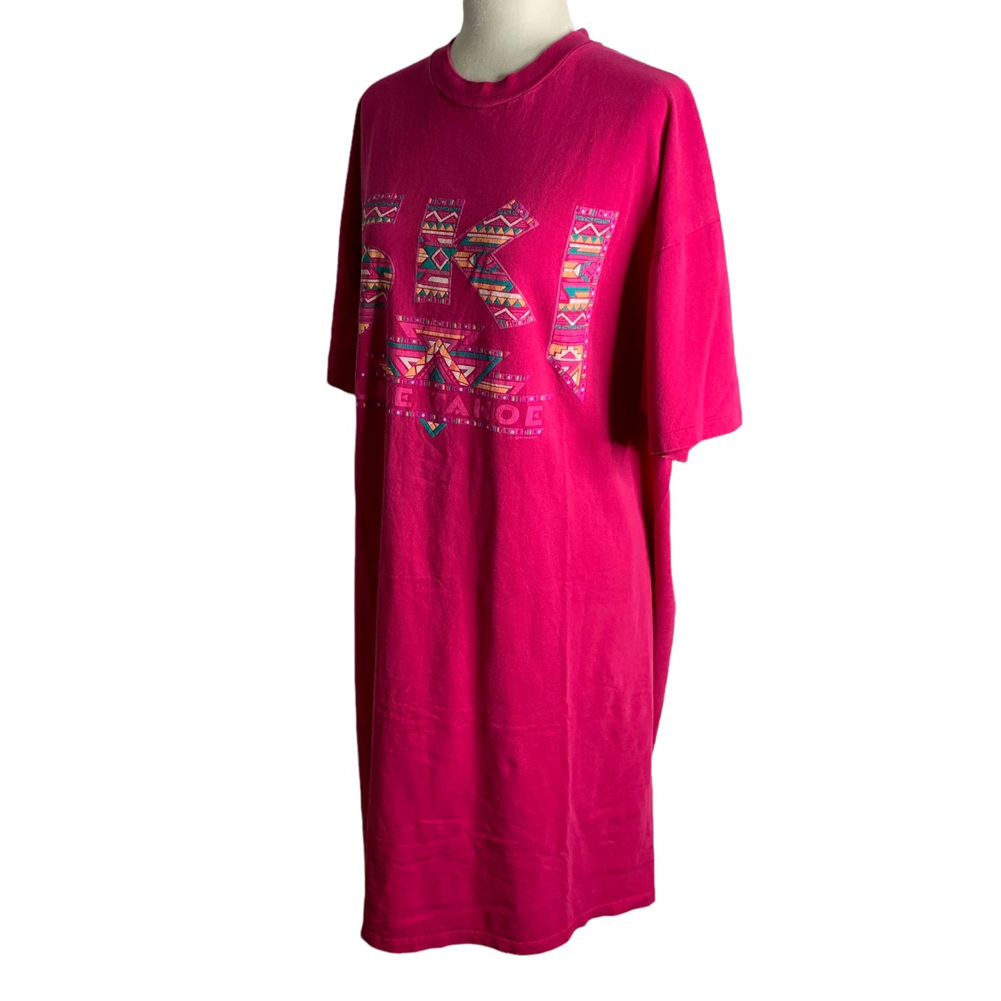 Vintage 90s Ski Tahoe Single Stitch Night Shirt XL Pink Crewneck T Shirt Dress