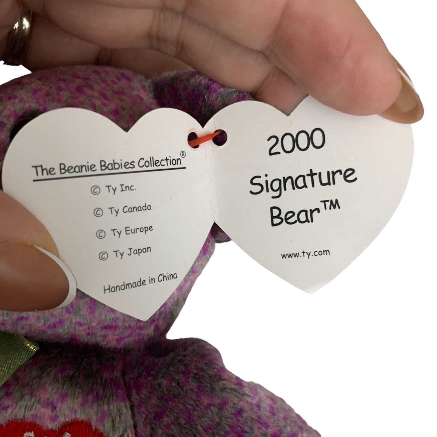 2000 SIGNATURE BEAR Retired TY Beanie Baby Purple PE Pellets Excellent Cond