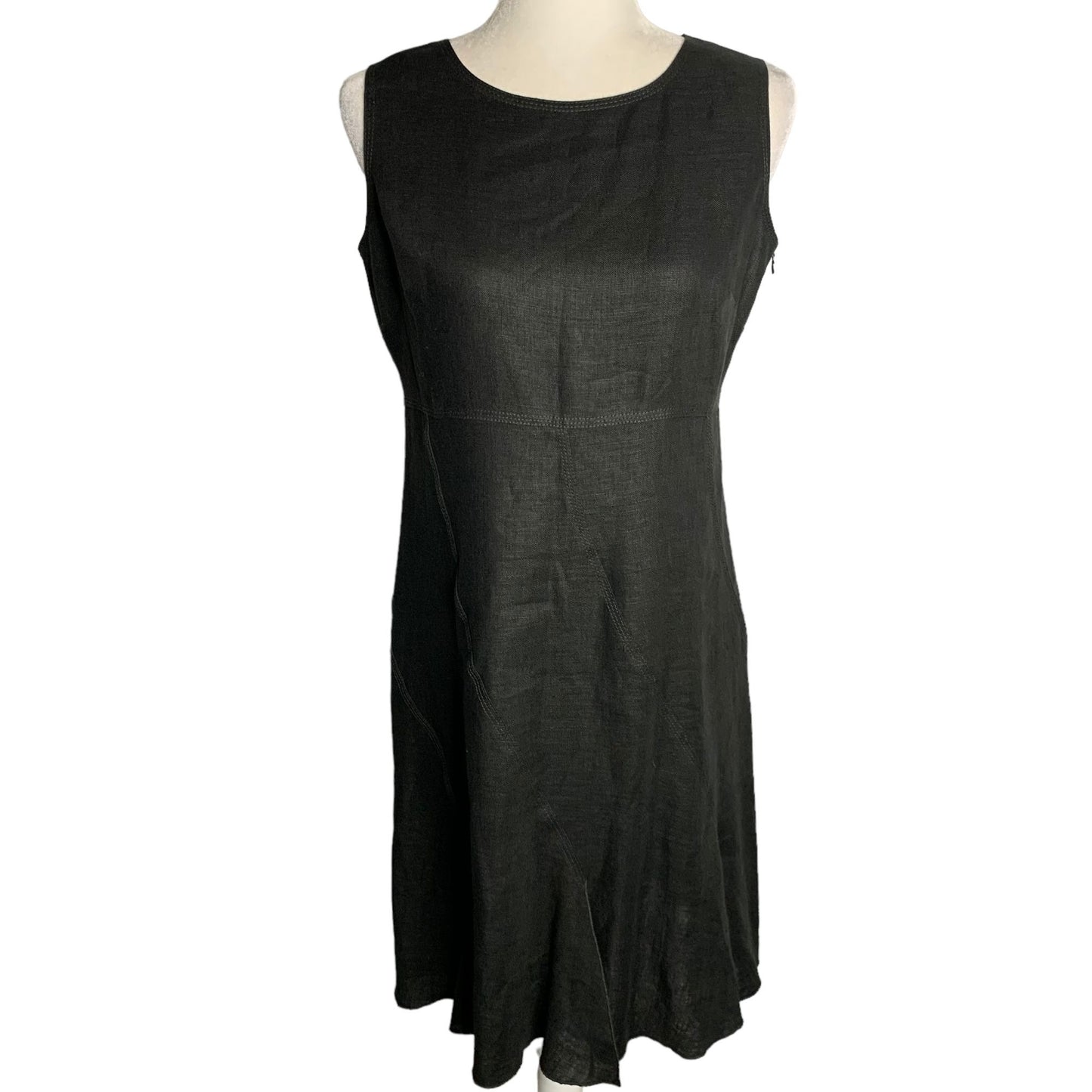 Anne Klein Sleeveless Linen Sheath Dress 8 Petite Black Zip Lined Round Neck