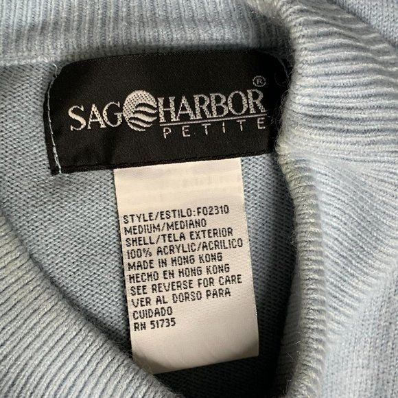 Vintage 90s Sag Harbor Mock Neck Sweater M Light Blue Long Sleeve Acrylic Knit