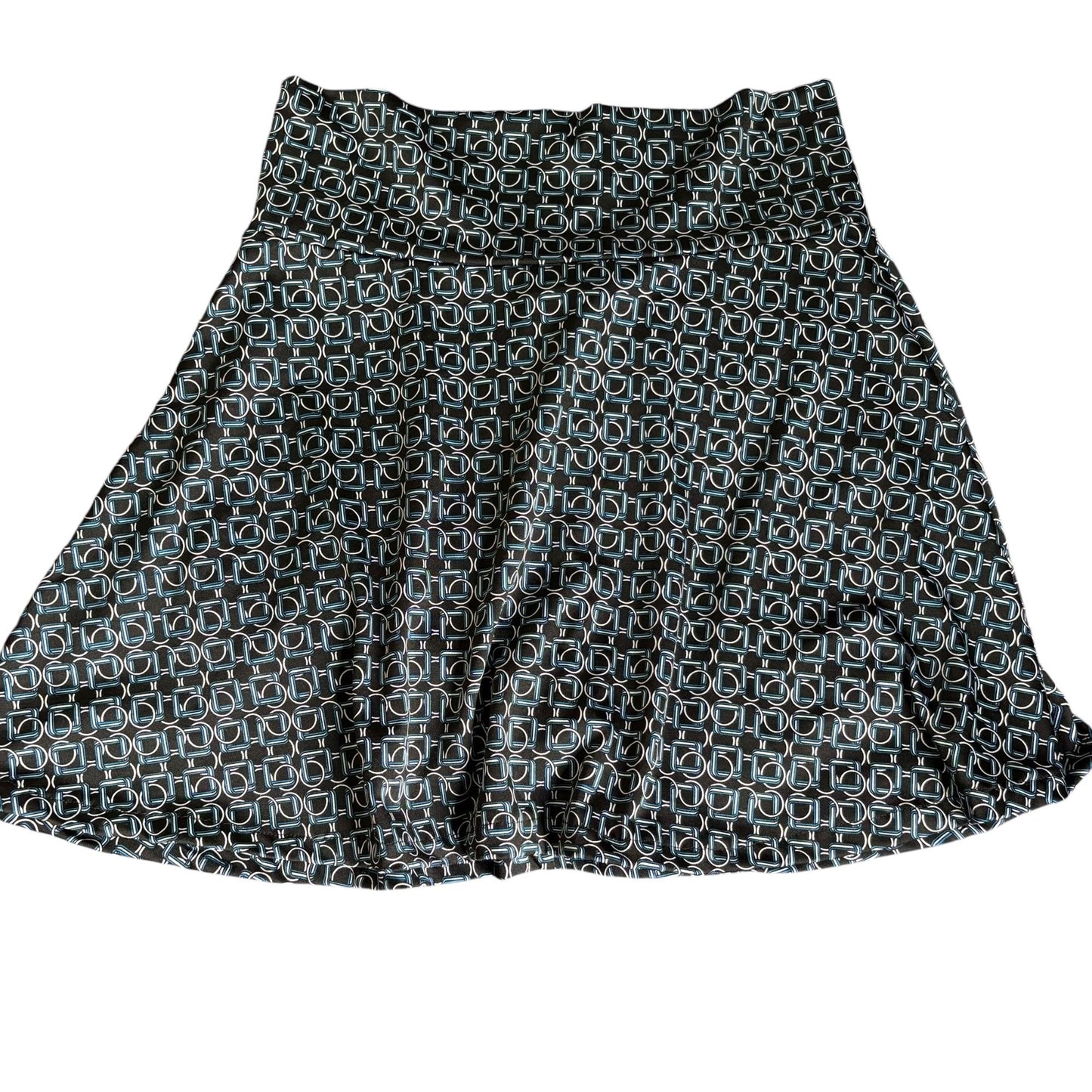 Vintage 90s Hypnotized Skater Skirt Medium Black Blue Geometric Stretch Unlined