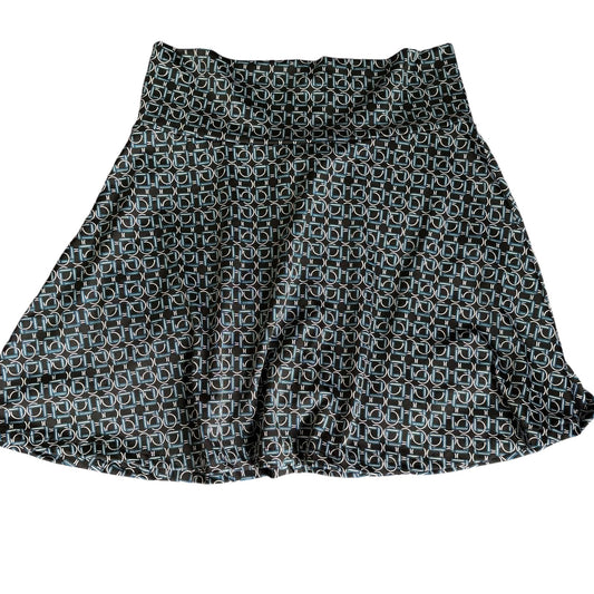 Vintage 90s Hypnotized Skater Skirt Medium Black Blue Geometric Stretch Unlined