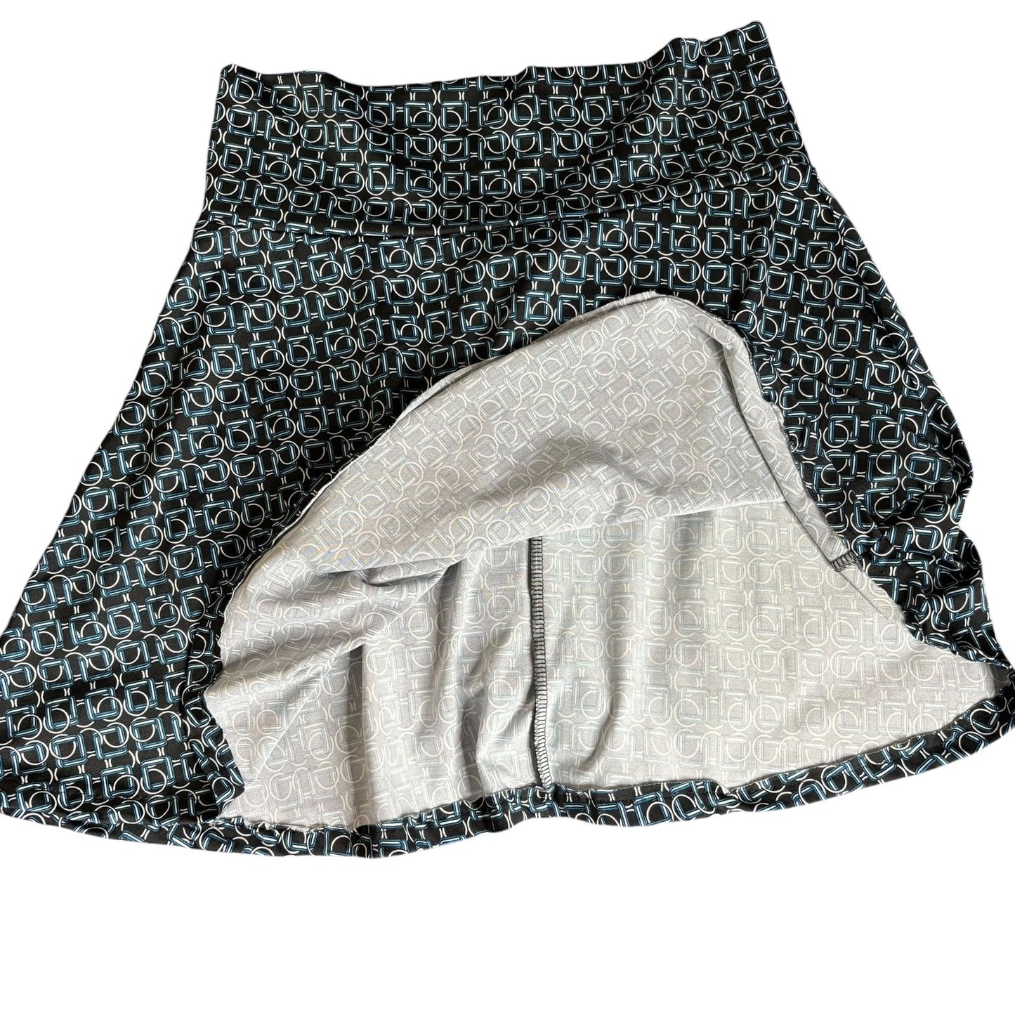 Vintage 90s Hypnotized Skater Skirt Medium Black Blue Geometric Stretch Unlined