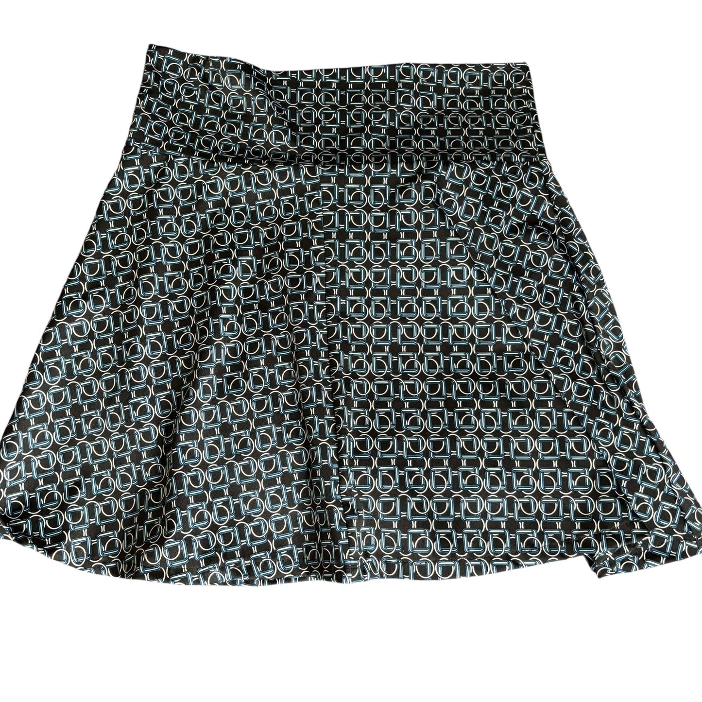 Vintage 90s Hypnotized Skater Skirt Medium Black Blue Geometric Stretch Unlined