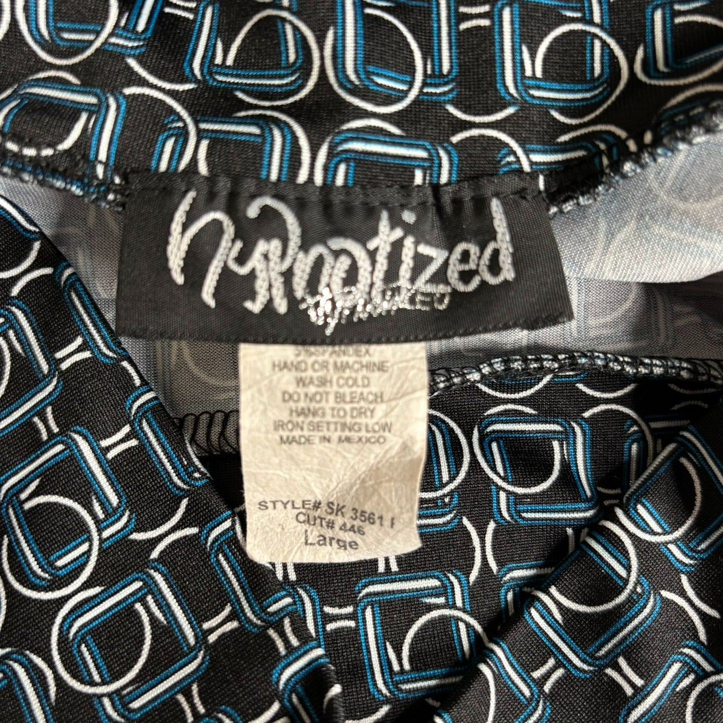 Vintage 90s Hypnotized Skater Skirt Medium Black Blue Geometric Stretch Unlined