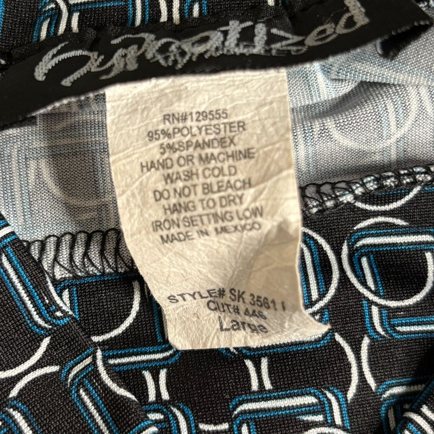 Vintage 90s Hypnotized Skater Skirt Medium Black Blue Geometric Stretch Unlined