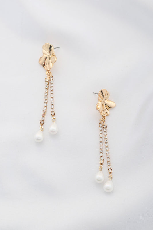 Orgainc Shape Rhinestone Pearl Dangle Earring