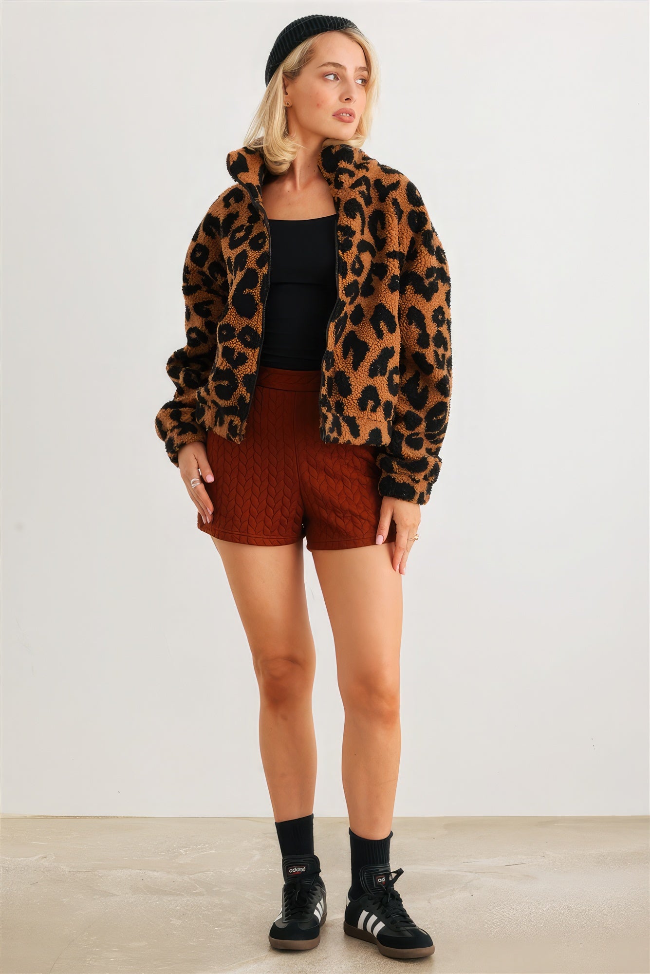 Leopard Teddy Zip-up Two Pocket Jacket